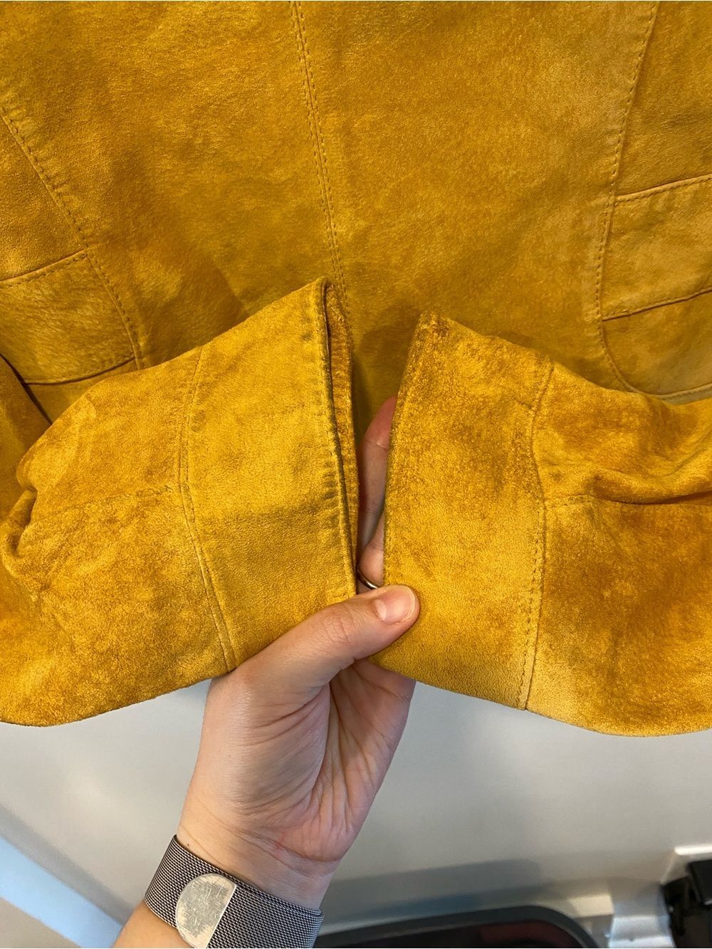 Vintage Y2K Genuine Suede Jacket womens sz 14 100% leather Buckle full zip honey - Picture 7 of 12